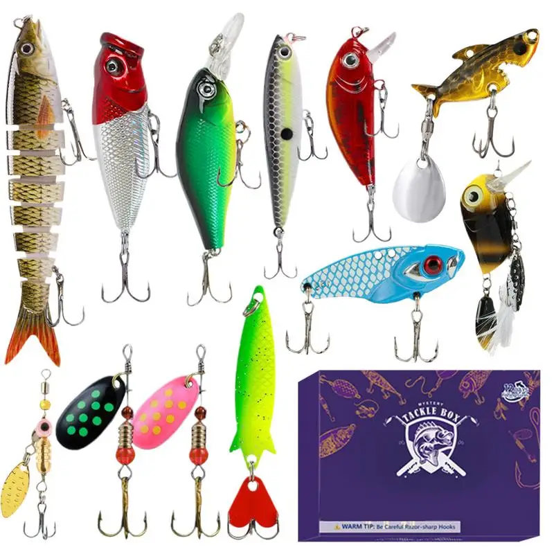 Fishing Holiday Countdown Calendar 12 Days Fishing Lure Set Fishing Bait Set Colorful Fishing Lures For Trout Bass Catfish