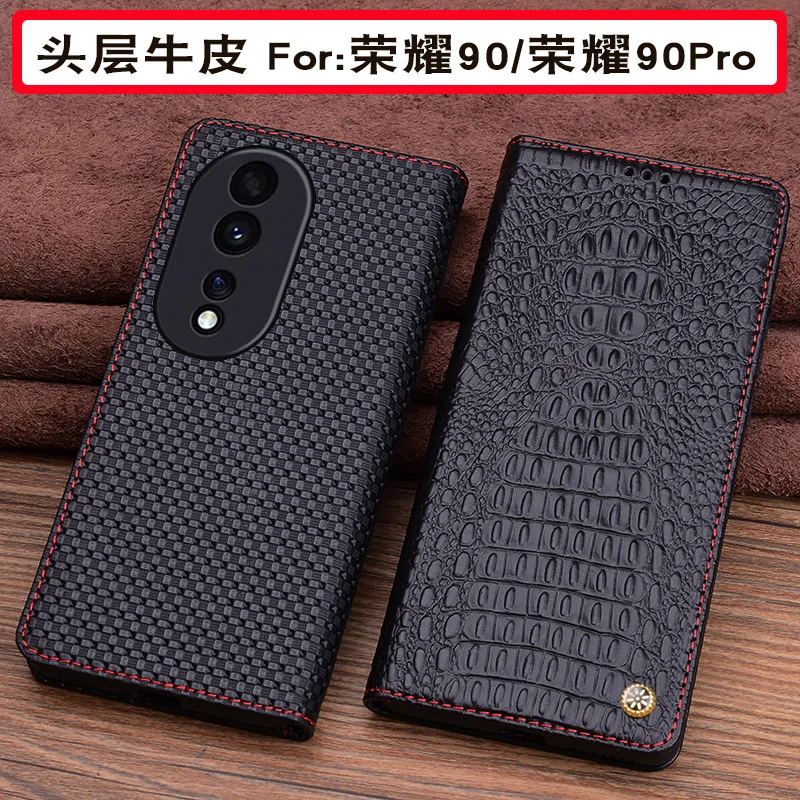 

Sales Luxury Genuine Leather Wallet Cover Business Phone Cases For Honor 90 Honor90 Pro Cover Credit Card Money Slot Holste Case