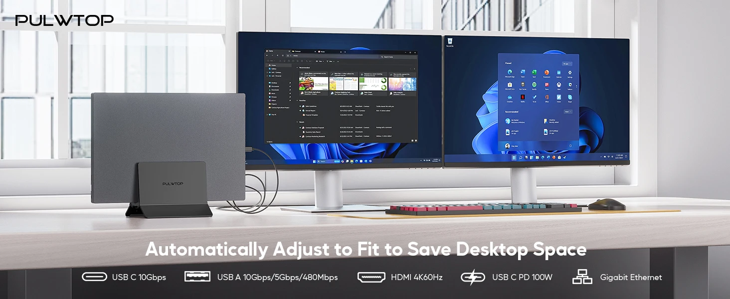 PULWTOP USB-C-Dockingstation für zwei Monitore, mit 2 HDMI 4K, USB C 10Gbps, USB A 5Gbps, USB A 2.0, Ethernet, für Laptops mit Typ-C-Anschluss – Detail 4