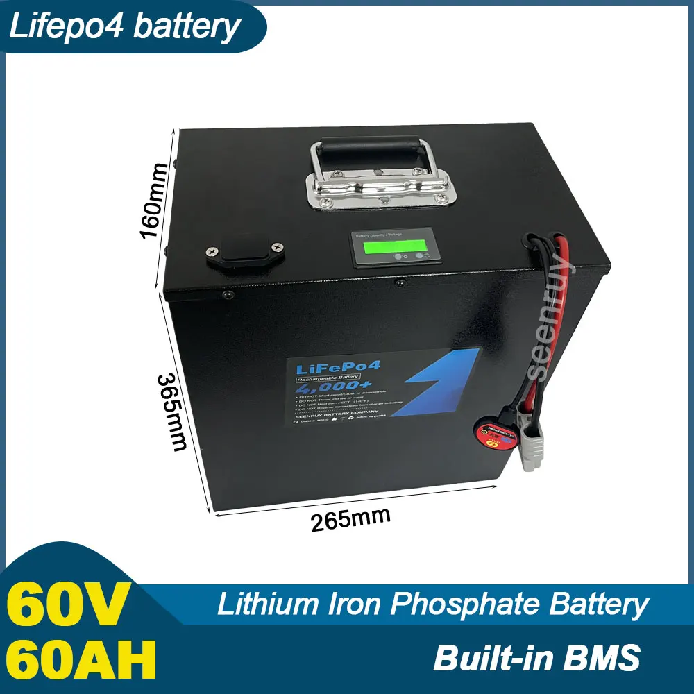 

60V 60AH Lifepo4 With Charger 1500W 2500W 4000W 5000W Ebike Motorcycle Scooter Lithium Iron Phosphate Battery