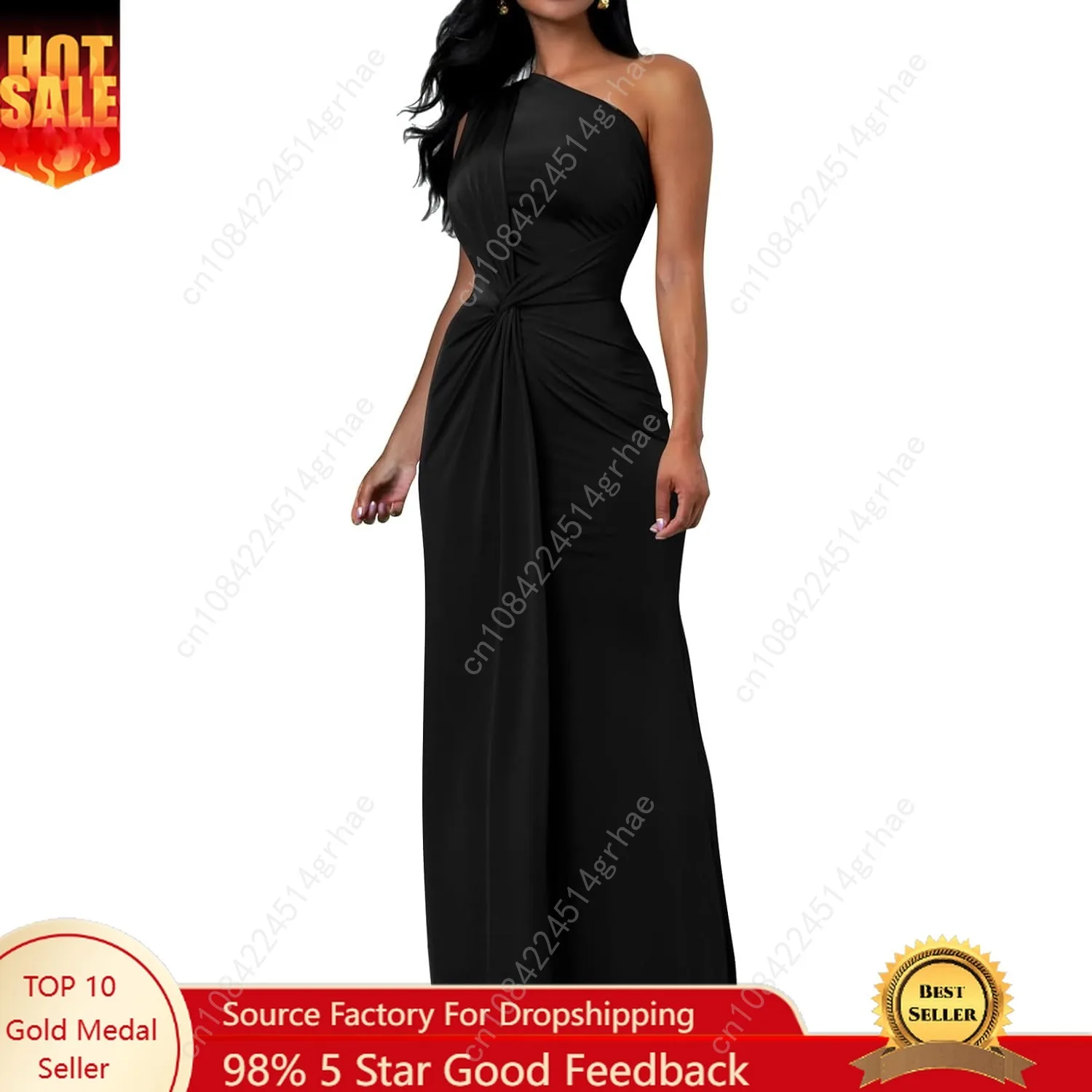 

Women's Elegant Sleeveless One Shoulder Bodycon Evening Cocktail Maxi Dress