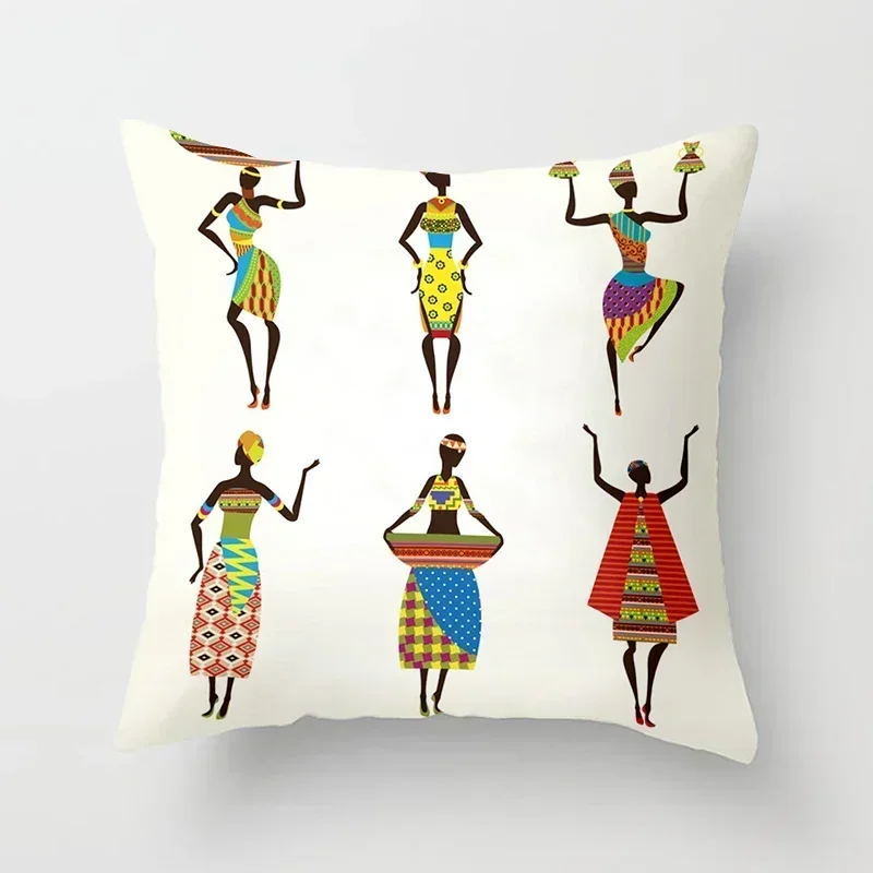 40/45/50/60cm Africa Life Collection African Woman Pillowcase Sofa Car Decorative Cushion Cover for Home Decor Pillow Case