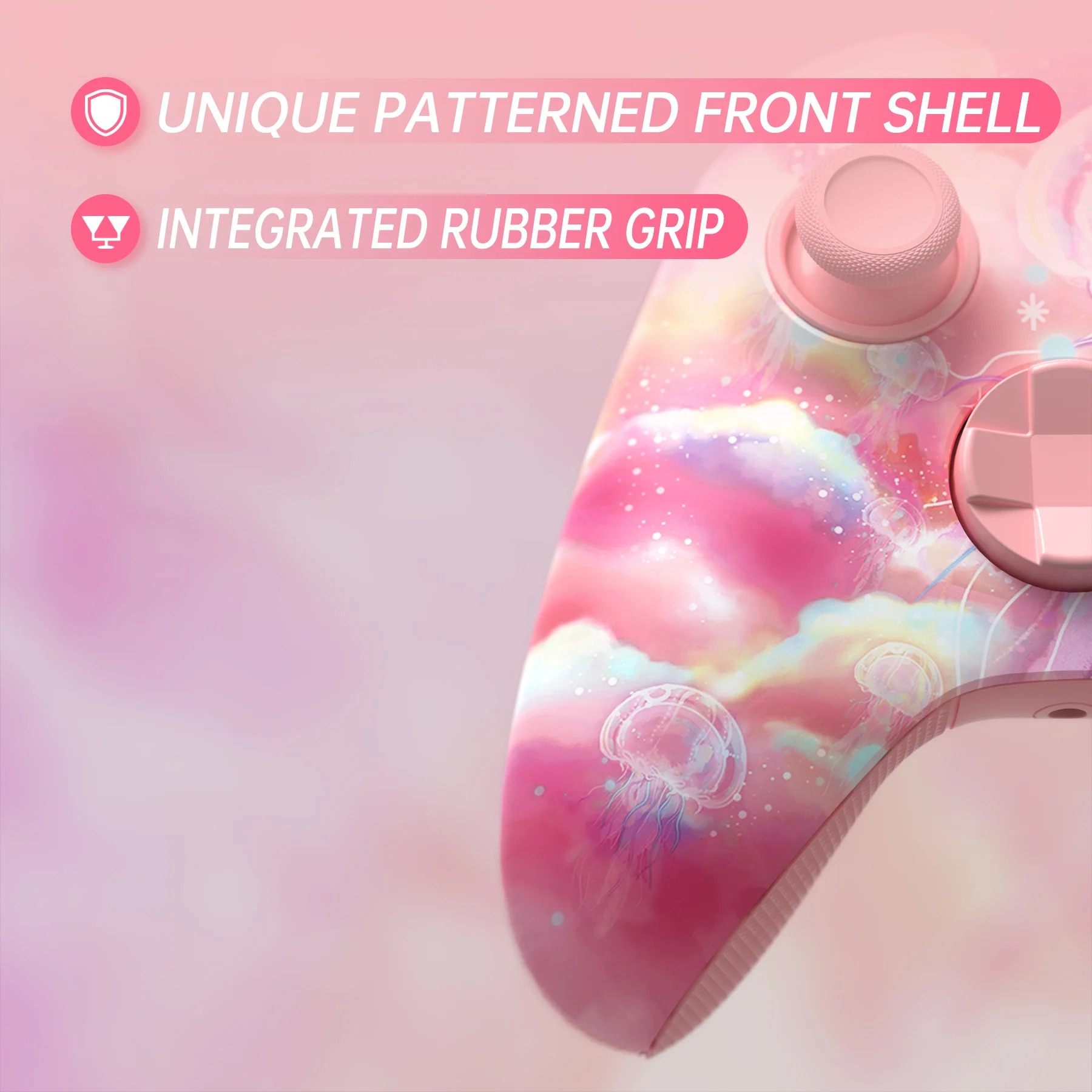 eXtremeRate For Xbox Core Controller Rubberized Full Set Shell & Buttons & Handles & Backplate Case - Pinky Jellyfish Heaven
