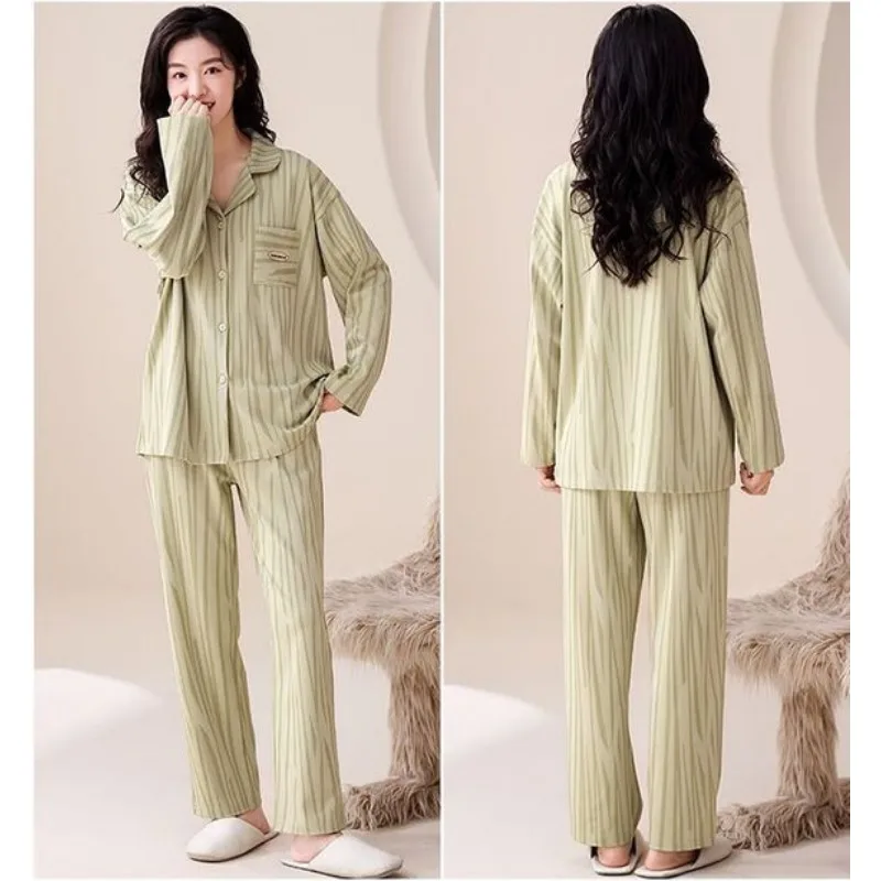 2024 New Spring Autumn Pajamas Princess Style Women Long-Sleeved Trousers Cotton Nightclothes Suit Female Casual Homewear Sets