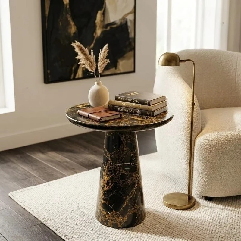 Modern natural stone marble table with golden base circular suitable for living room