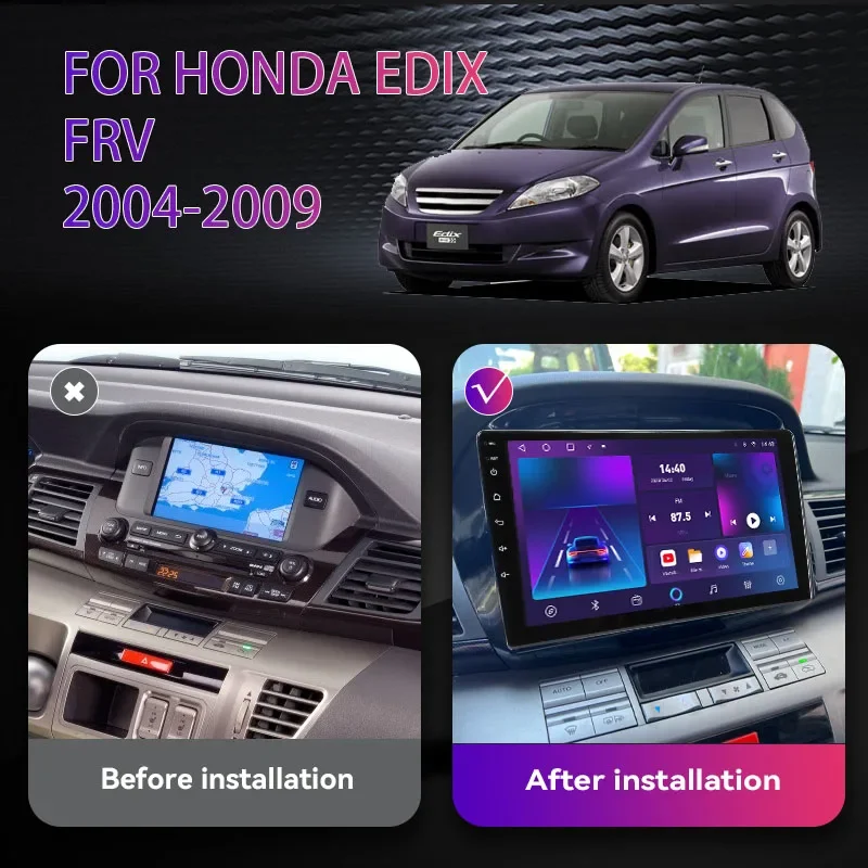 For Honda FRV Edix 2004 -2009 Multimedia Car Radio Stereo WIFI 2K QLED Wireless Carplay Android Auto Navigation 4G BT Android 13