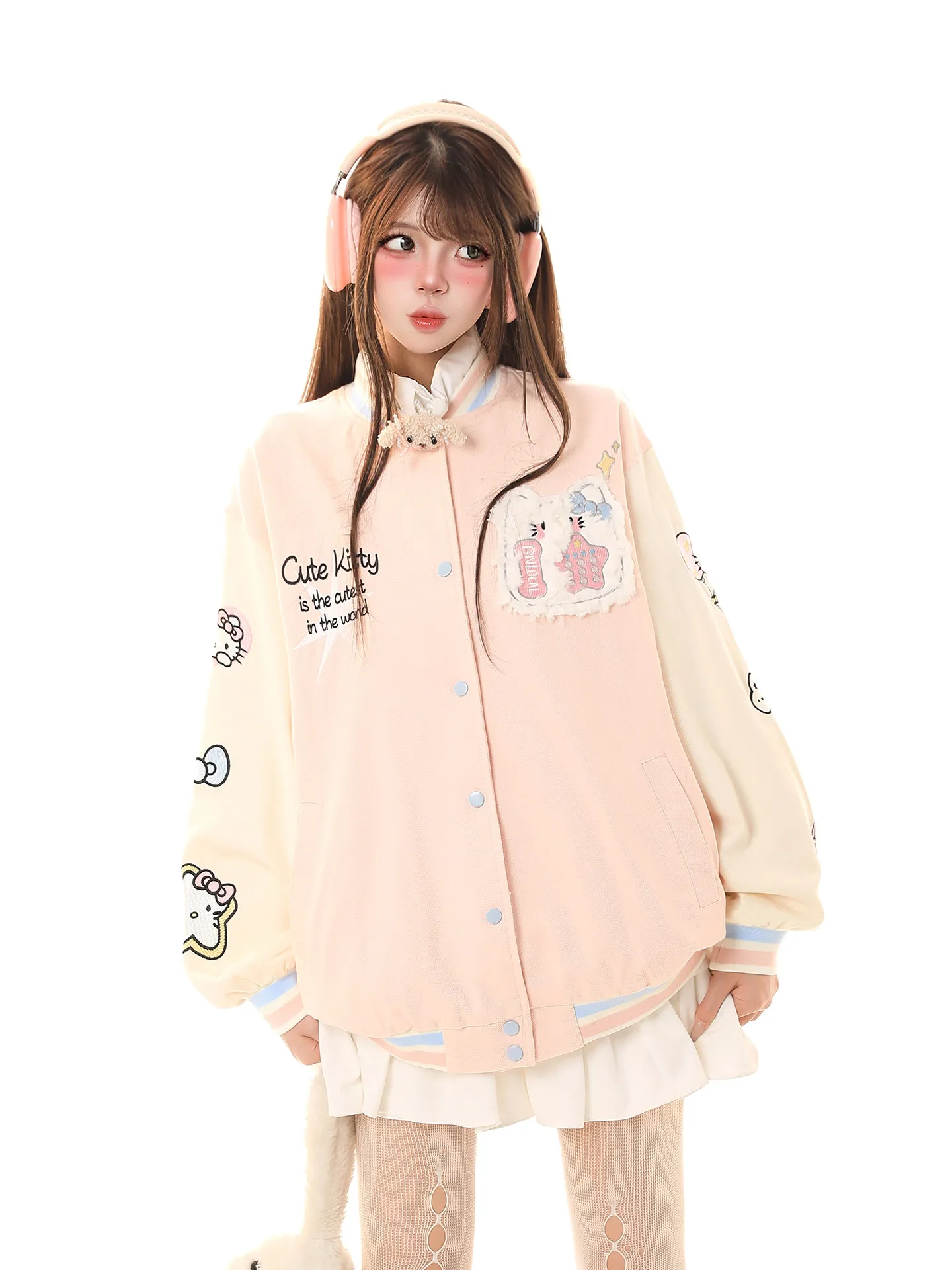 

Casual Sle Embroidered Baseball Jaet Women's Loose Fit Spring Outerwear Anti-Aging Cute Versatile Sli Ladies Coat