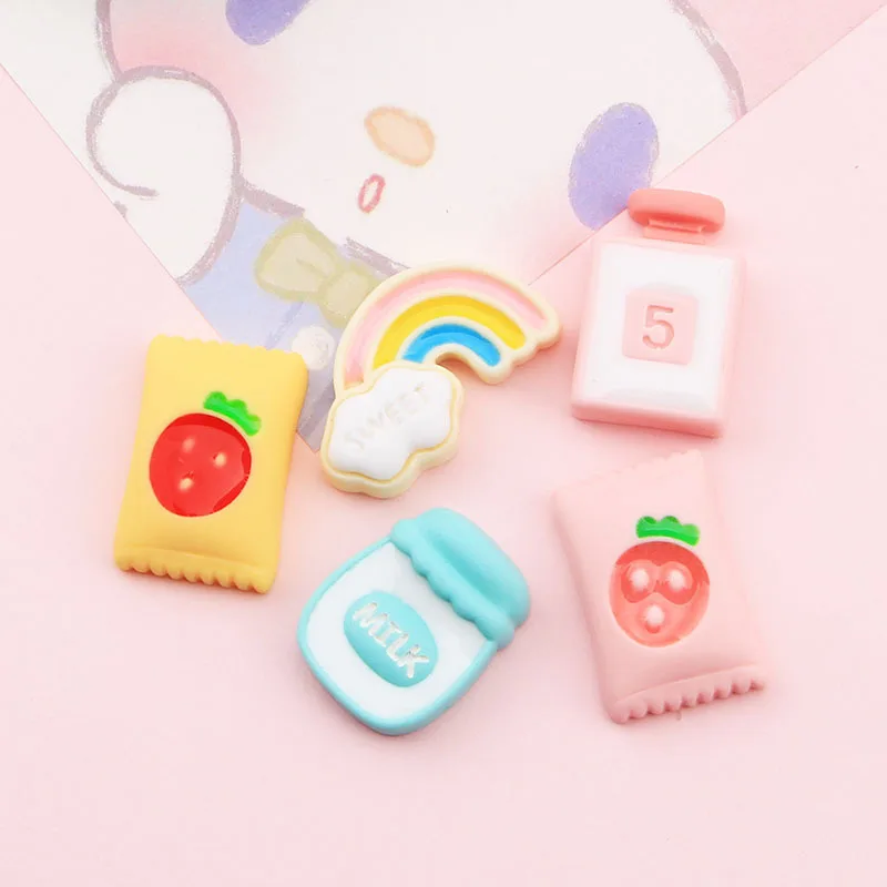 10pcs New Flat Back Resin Cabochons Cute Drink Sweet Candy Rainbow Milk Bottle Charms For DIY Phone Decoration Accessories