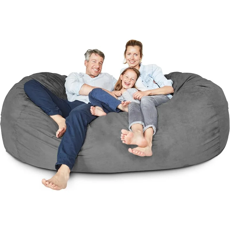 Giant 7ft Bean Bag Chair with Microsuede Cover - Ultra Soft,  Teenagers, Adults Sack Dorm, Family Room Dark Grey