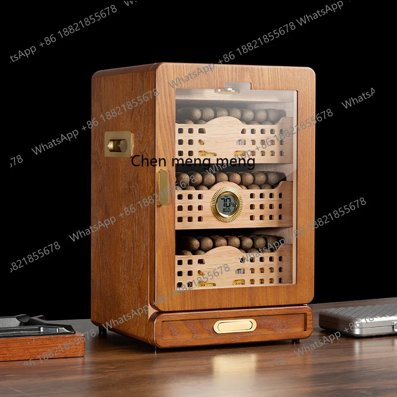 German Imported Cigar Box Four-Layer Large Capacity with Smoking Accessories Drawer Humidifier Cedar Wood Cigar Cabinet