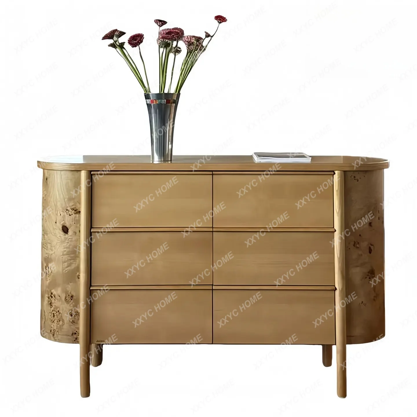 Medieval style log color, tree tumor pattern, six-bucket cabinet, designer, entrance cabinet, rounded corners, retro storage