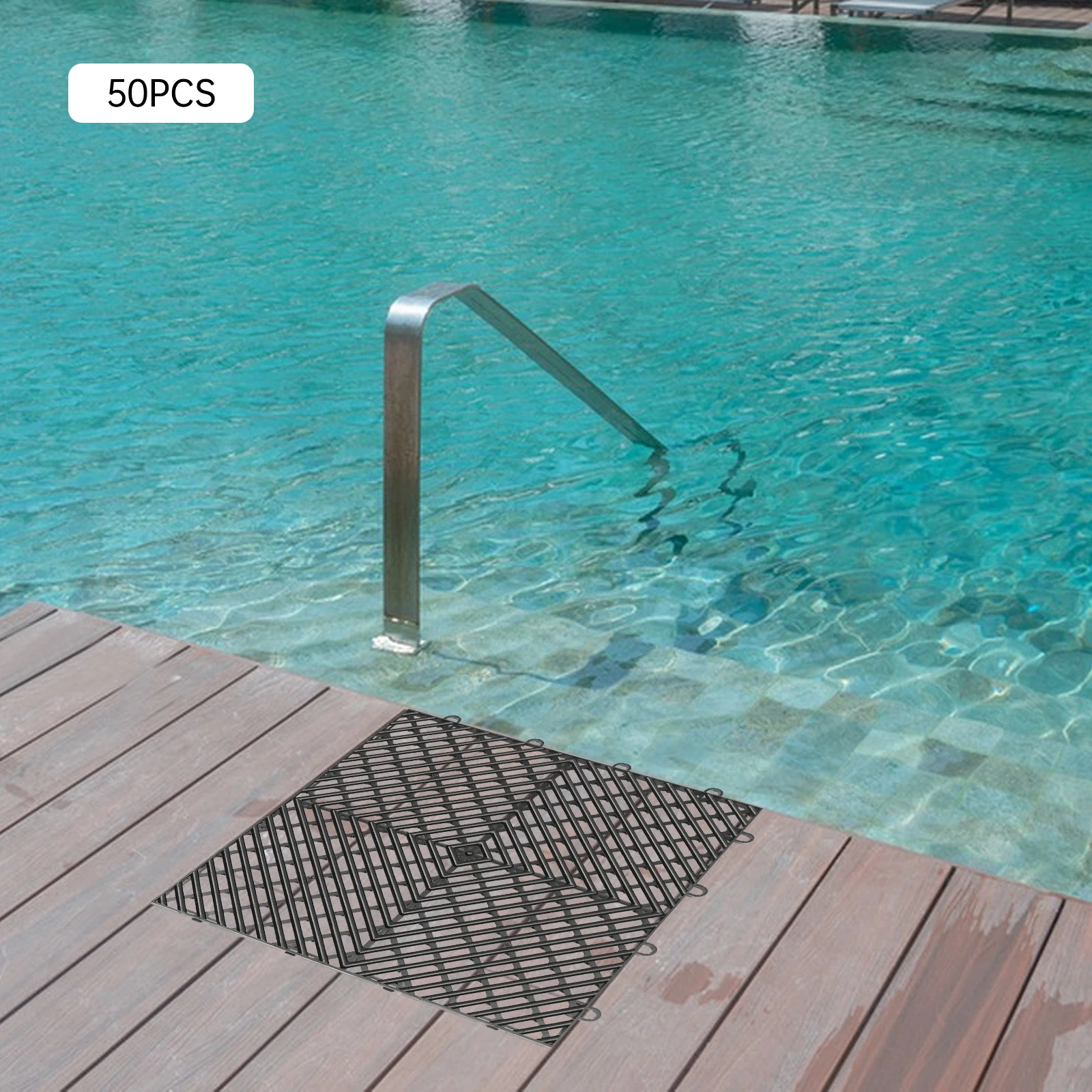 Tiles Interlocking 50PCS Black, Drainage Tiles 12x12x0.5 Inches, Outdoor Floor Tiles, Deck Flooring for Pool Shower Deck Patio
