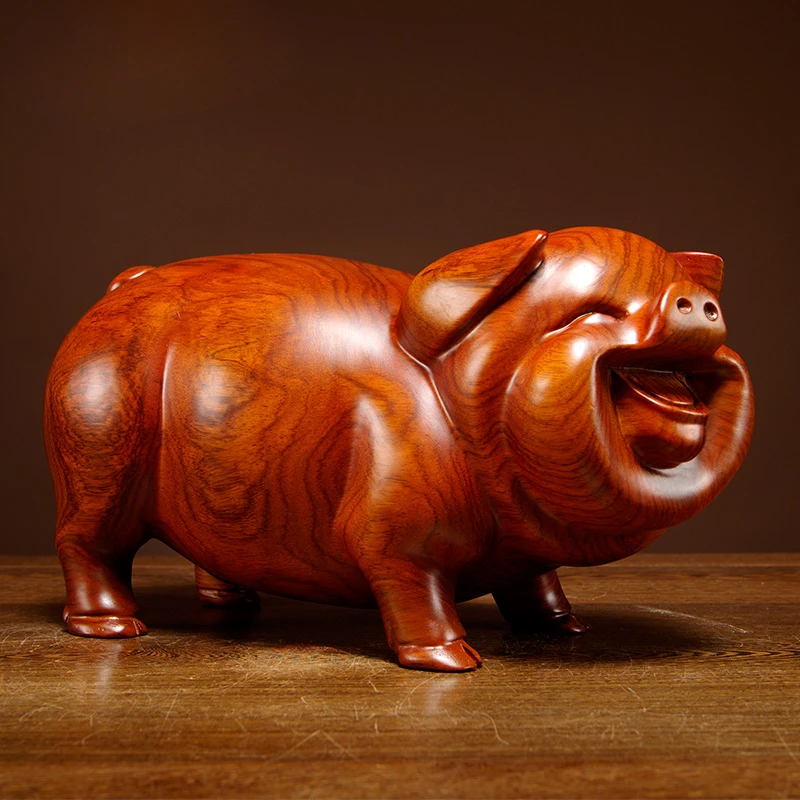 Pear wood carving pig ornament solid wood twelve zodiac couple pig animal living room home decoration mahogany crafts