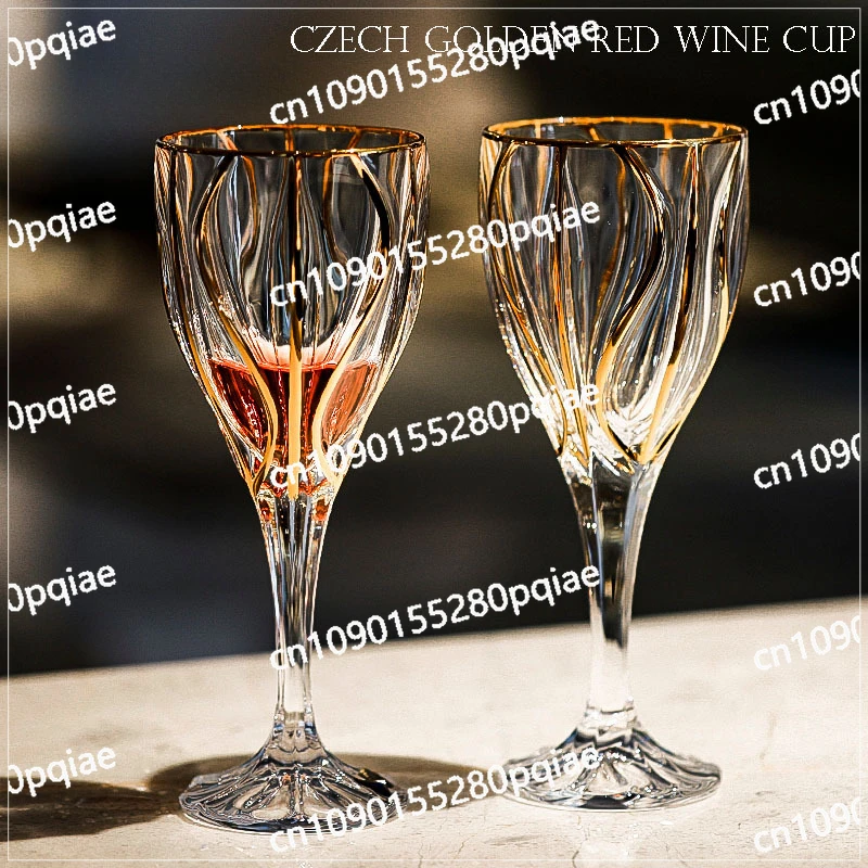 Czech BOHEMIA Imported High-end Gold-painted Red Wine Glasses Light Luxury Household Crystal Glass Goblets A Pair of Gift Boxes