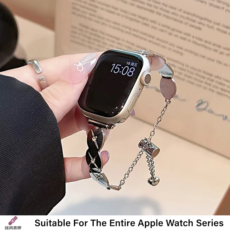 Женский металлический ремешок для Apple Watch 10, ремешок 42 мм, 41 мм, 46 мм, 44/49 мм, 45 мм, 40 мм, стальной ремень, браслет iWatch Series 9 8 7 Se 6 5 Ultra