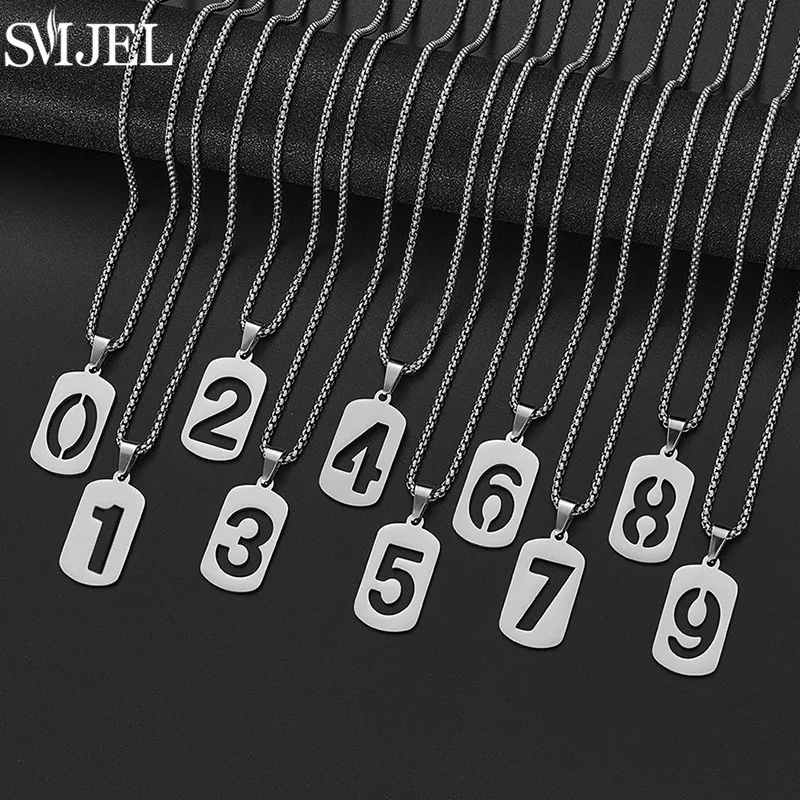 Fashion 0 1 2 3 4 5 6 7 8 9 Lucky Number Necklace for Women Men Stainless Steel Angel Number Necklaces Pendant Charms Chokers