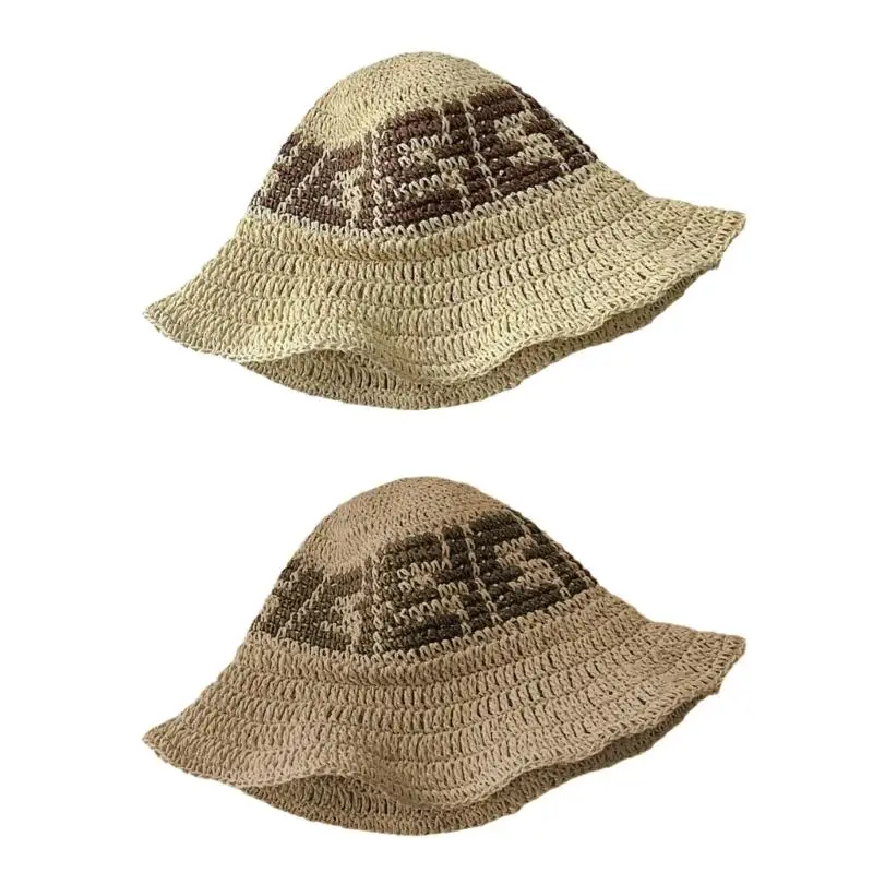 

A52E Crochet Fisherman Cap Складная дизайн натуральный соломенная козырь Sun Sun Definting Summer Vacation Essential