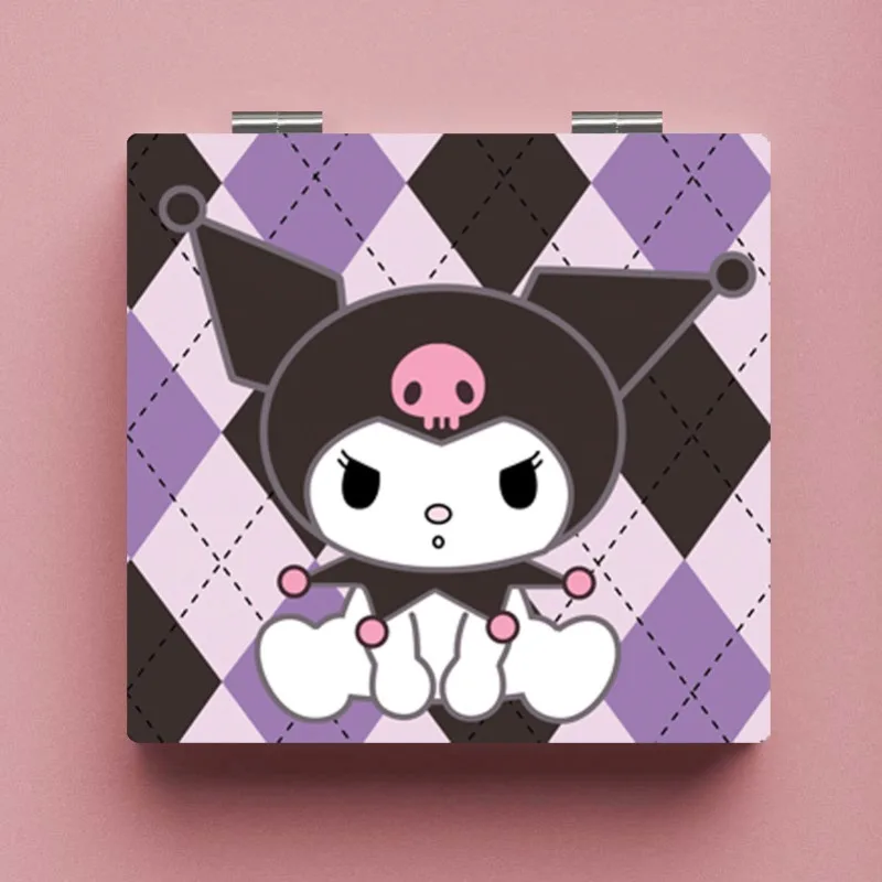 Sanrio Kuromi Dubbelzijdige opvouwbare spiegels Kawaii Cartoon Draagbare opvouwbare make-upspiegels Vrouwen Kijkglas Cosmetisch hulpmiddel Cadeau