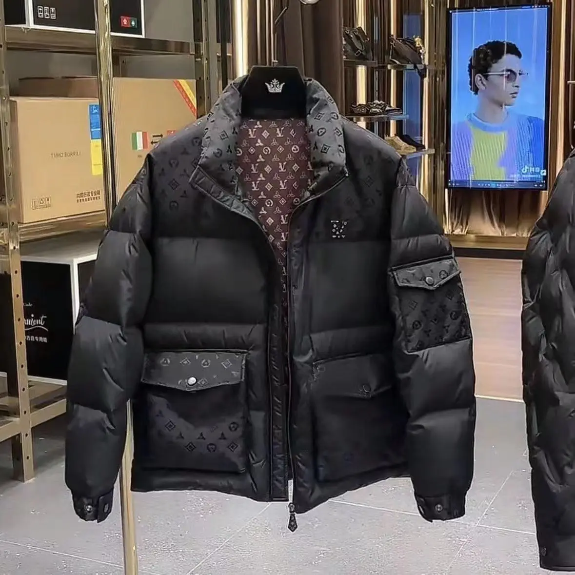 New trendy brand cotton-padded clothes warm stand-up collar casual winter printed cotton-padded jackets men's autumn and winter