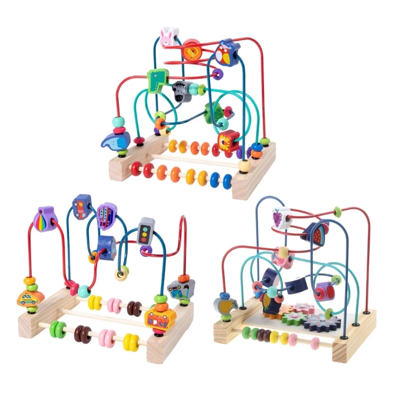 

Toddler Roller Coasters Puzzle Early Learning Toy for Todders Kids Wooden Beads Maze and Abacus Puzzle Set