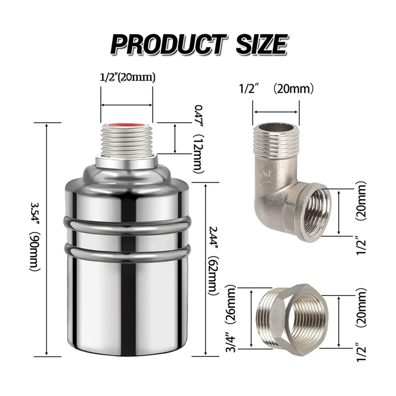 304 Stainless Steel Fully Automatic Water Level Control Float Valve, 1/2In 3/4In Auto Fill Shut Off Water Float Valve