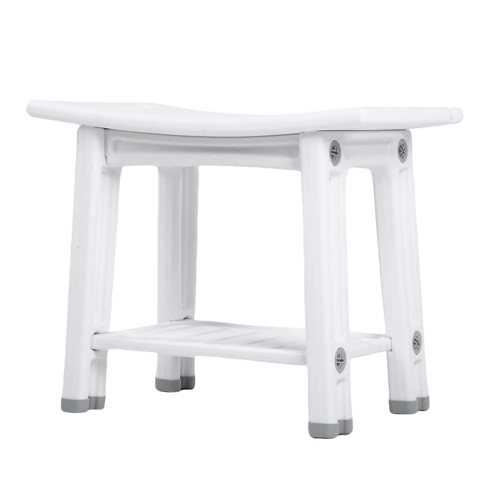 Shower Benches Durable Shower Chair 2-tier Storage Spaces and Dual Handles Waterproof Stool with Non-slip Pads