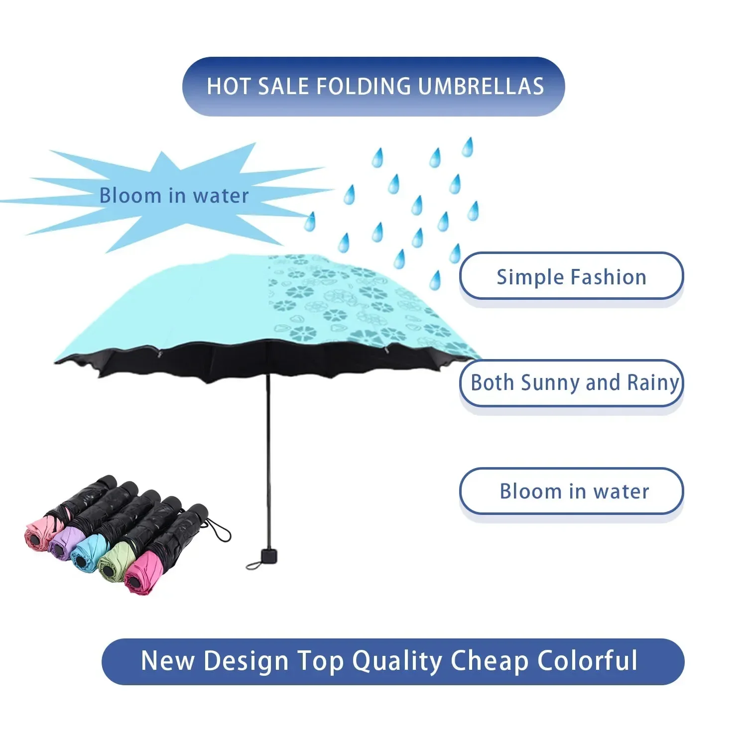 Red leaf Portable Manual Folding Umbrella Flowering Umbrella in Water Black Glue Coated Light Weight UV Umbrella