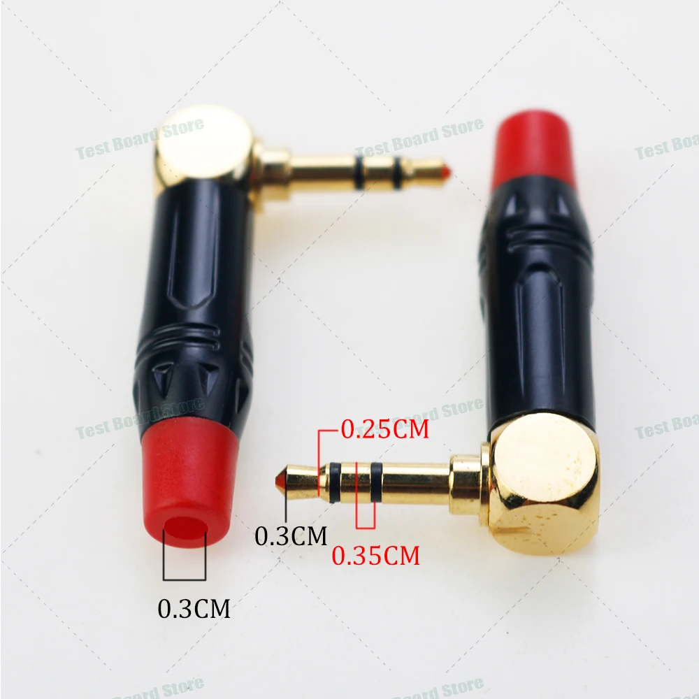 1Pce black red 90 degree 3.5mm gold-plated dual channel 3-section stereo headphone soldering plug L-shaped audio elbow