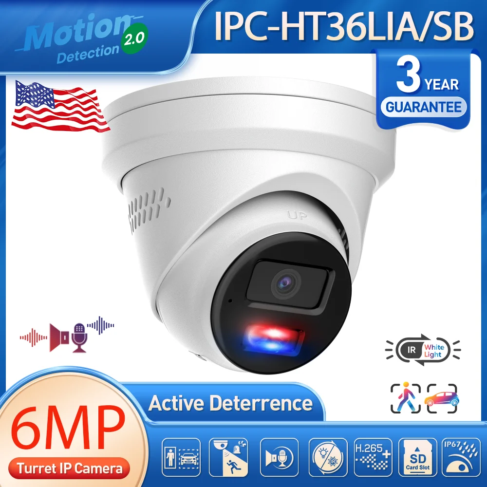 6MP Smart Hybrid Light Home Security Camera Human Vehicle Detect Two-way Audio Siren alarm Support 512GB SD Card IP67 Waterproof