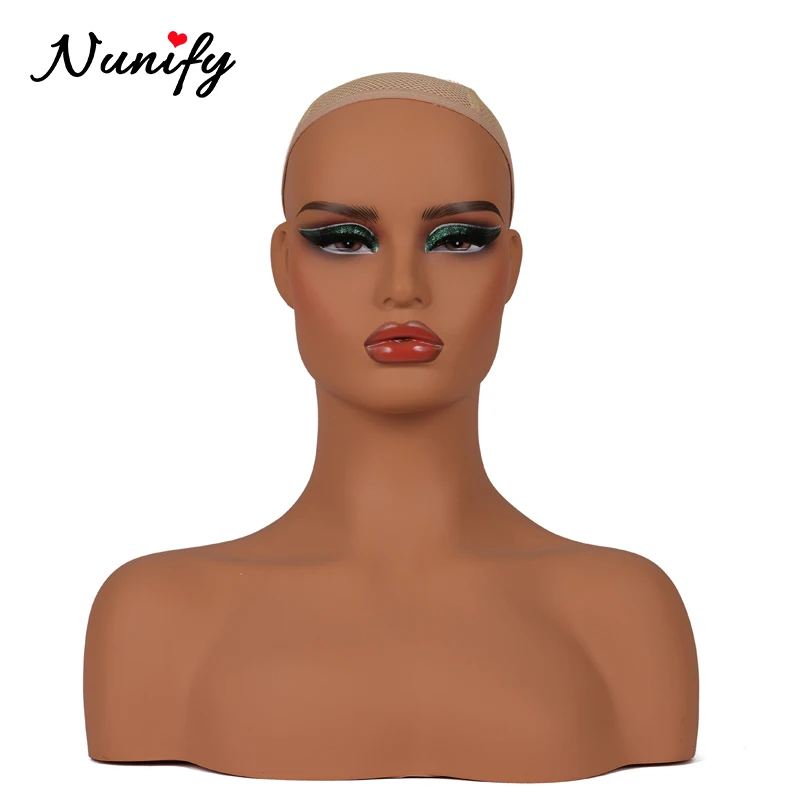 

Mannequin Head For Wig Display Realistic Female Doll Head With Shoulders Green Eye Shadow Fursuit Head Base Wig Head With Makeup