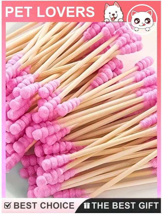 100 unidades de hisopos de algodón para mascotas con puntas de doble espiral, bastoncillos de bambú desechables para limpieza de oídos de perros y gatos, para eliminación de cera.