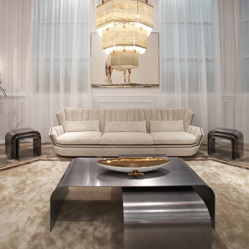 Italian simplicity, living room leather sofa, high-end straight row sofa, combination furniture