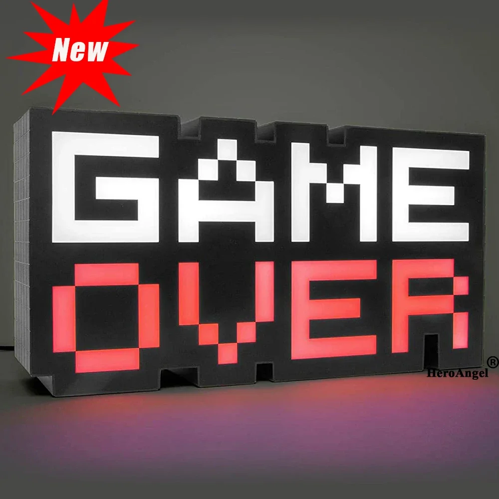 LED GAME OVER Sign Voice Control Game Icon Night light Colorful Light Acrylic Atmosphere Neon Bar Lamp Club Decorative Ornament