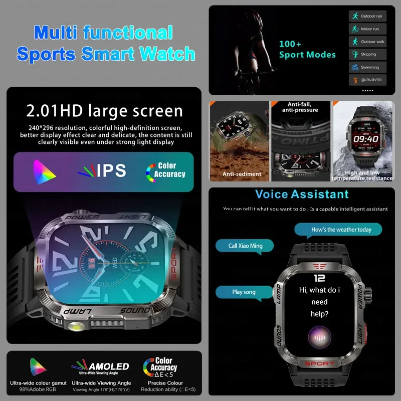 2024 New Military Outdoor Sport Smart Watch Men's 600 mAh Battery Waterproof GPS Track Call For Xiaomi Health Fitness Smartwatch