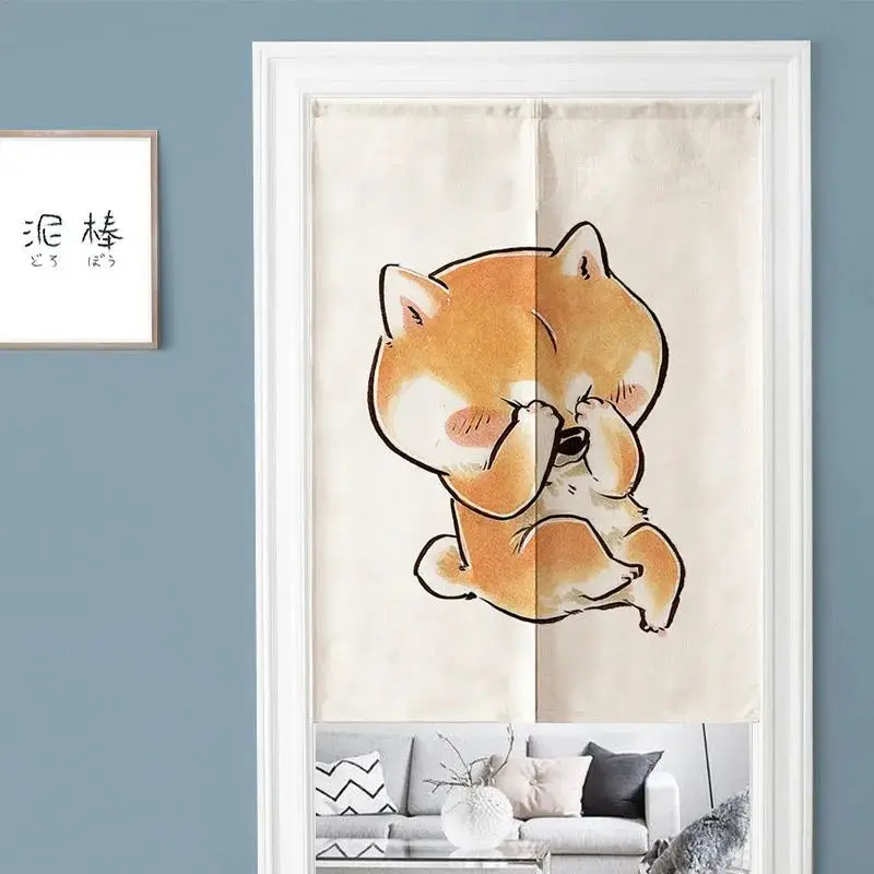 VIKAMA Half Curtain Door No Drill Privacy Shiba Inu Kitchen Bathroom Bedroom Decor for Cute