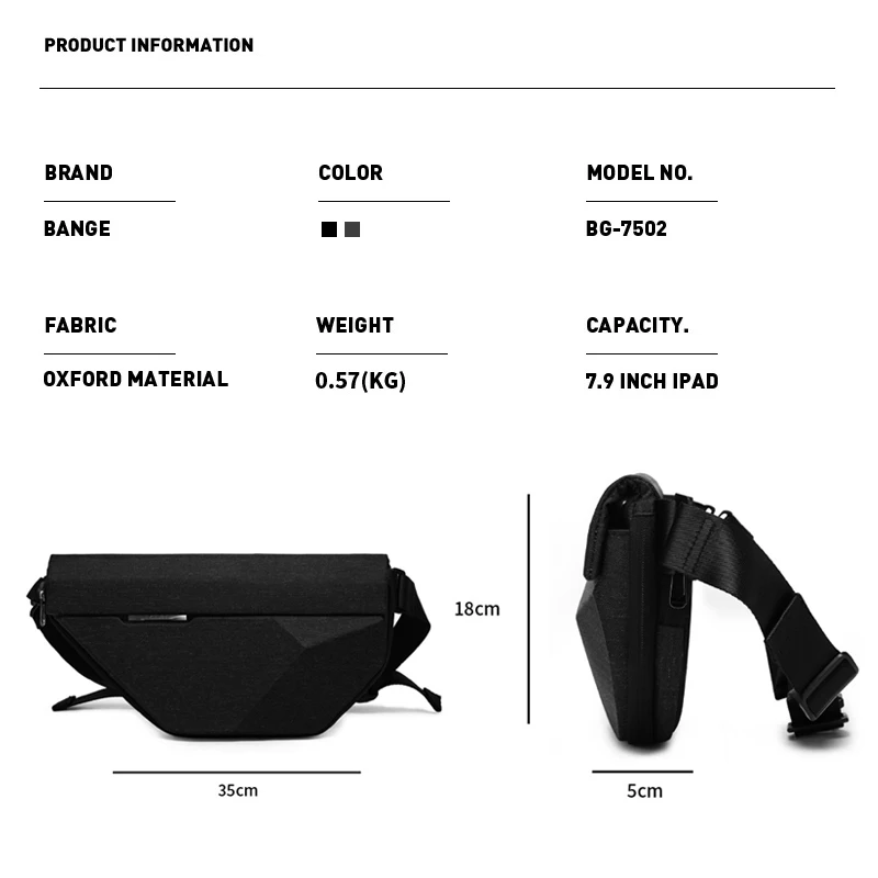 BANGE Brand Design New Hard Shell Men Shoulder Bag Insert Buckle Magnetic Flap Waterproof Crossbody Bag Men Sling Bag for Men