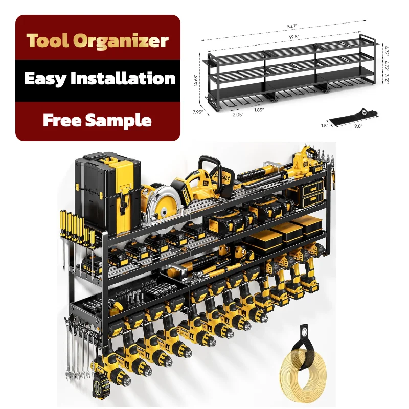 48-inch Multi-functional Wall-mounted Expandable Heavy-duty Tool Organizer With 12 Drill Bit Racks For Garage Tool Rooms