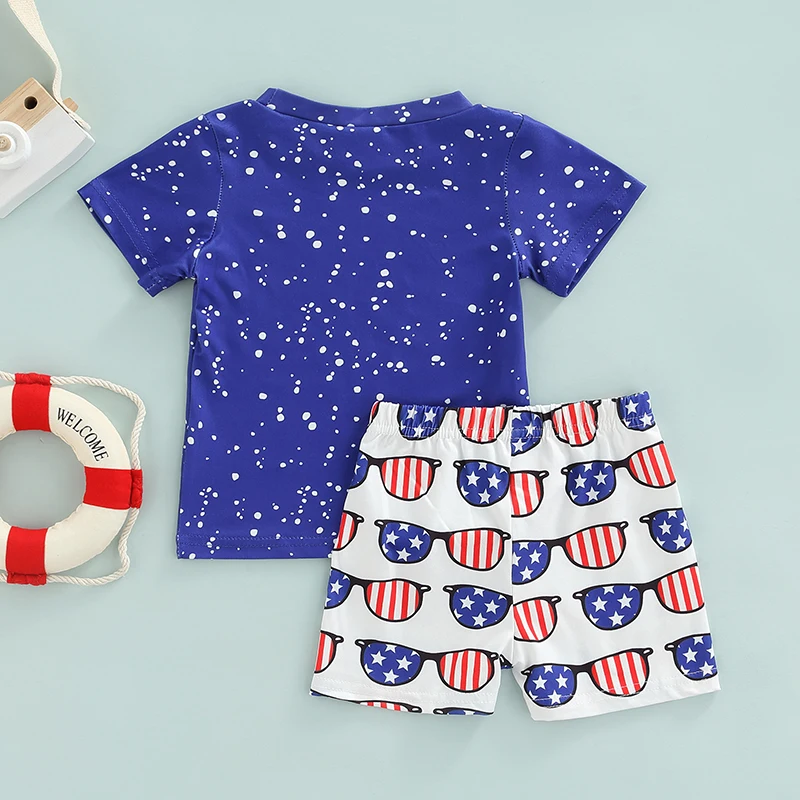 

Fourth of July Baby Outfit Patriotic Infant Clothing Set with Round Neck T-shirt and Elastic Waist Shorts USA Theme