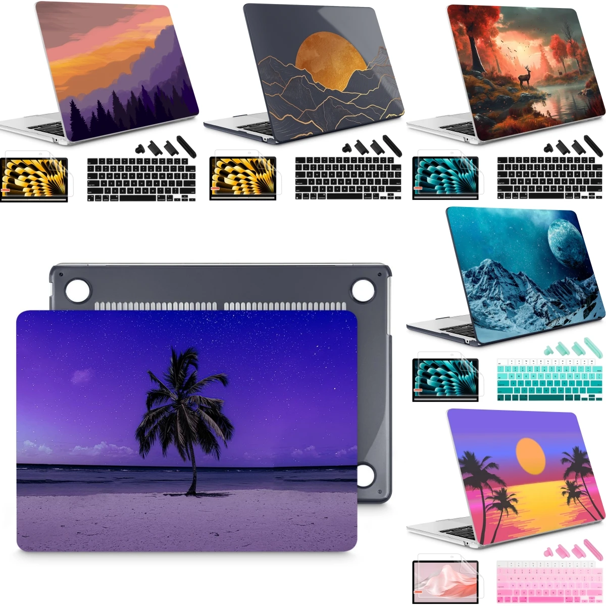 Purple Coconut tree print case for Macbook Pro 14 16 M4 2024 A3185 A3186 Air 13 2022 2023 M2 A2681 M3 Pro13 A2338 A2251 M1 A2337