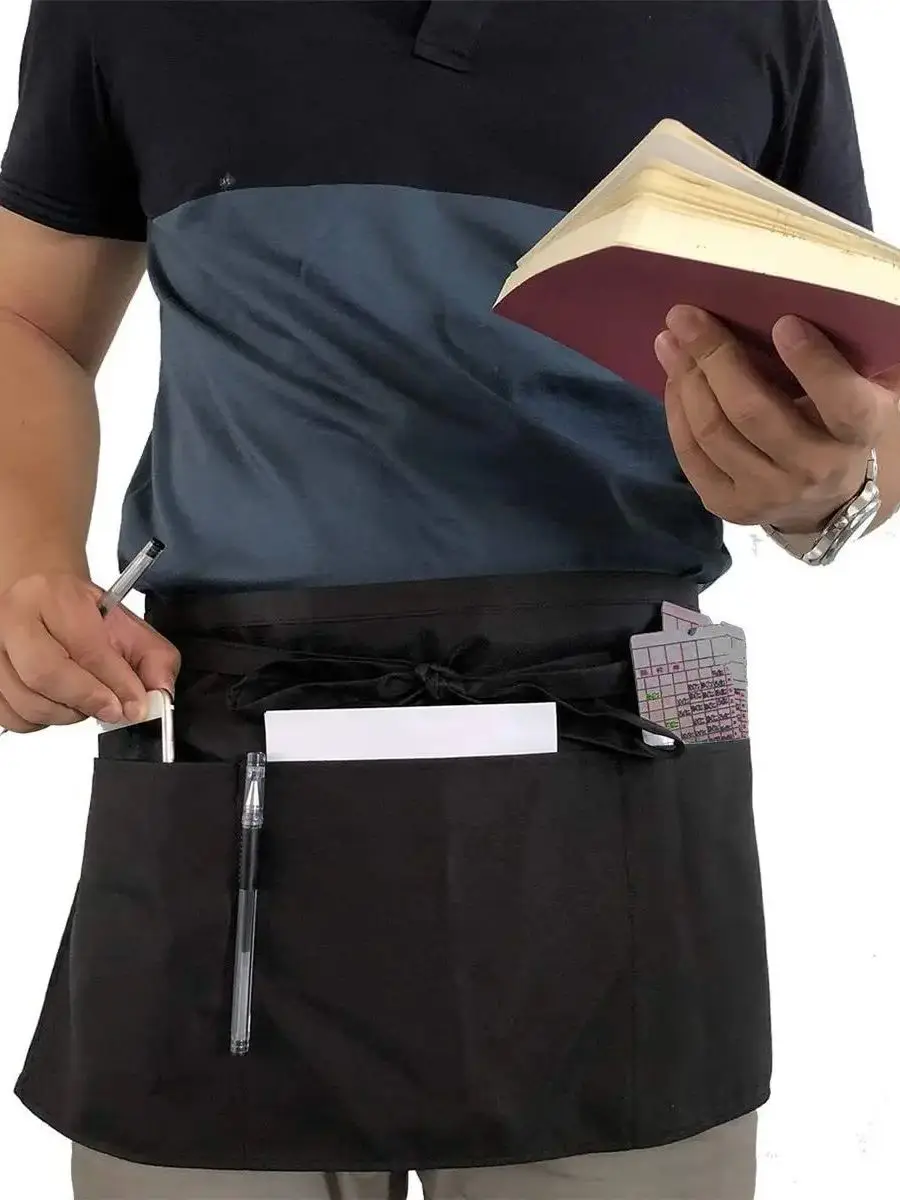 Tablier court à 3 poches pour Restaurant, Chef, serveur, café, barbecue, barbier, fournitures de nettoyage, unisexe, Durable