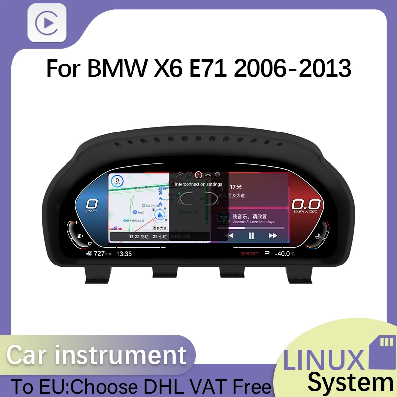 LCD Digital Dashboard Speedometer Multimedia Panel With Apple Carplay For BMW X6 E71 2006-2013 Car Instrument Cluster Cockpit