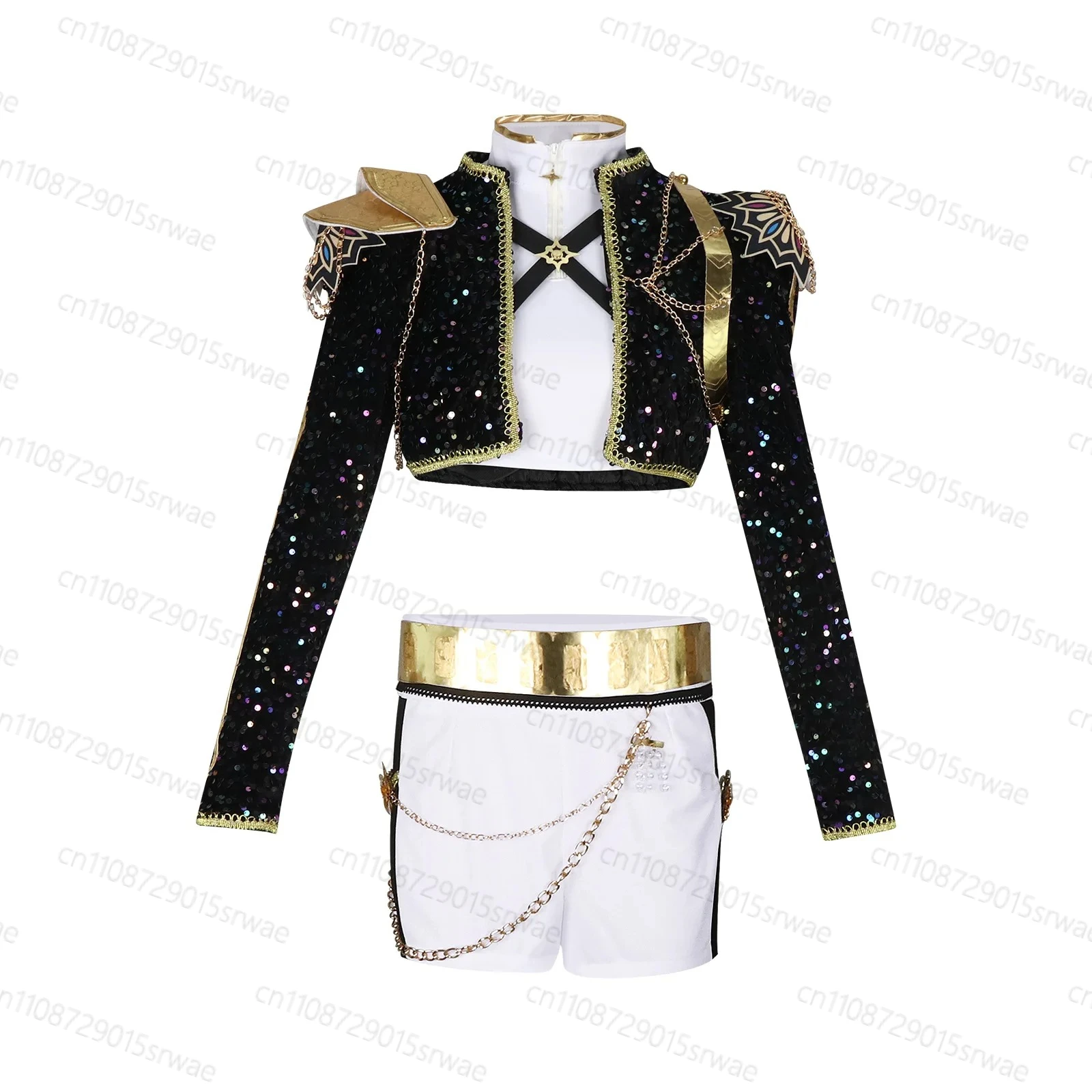 الكبار الاطفال Kpop شيطان الصيادين تأثيري حلي القوطية موحدة المرحلة الملابس الأسود الذهبي مجموعة فتاة المعبود لعب الأدوار زي