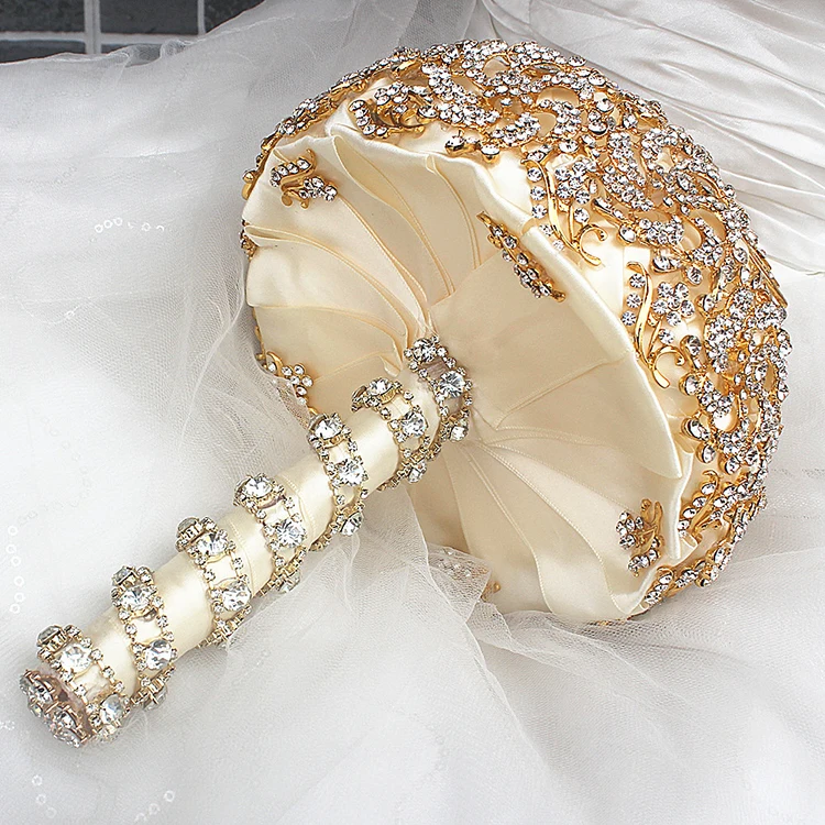 Wedding dress rhinestone jewelry hand bouquet luxury high-end fabric rose bridal bouquet hand flower finished product