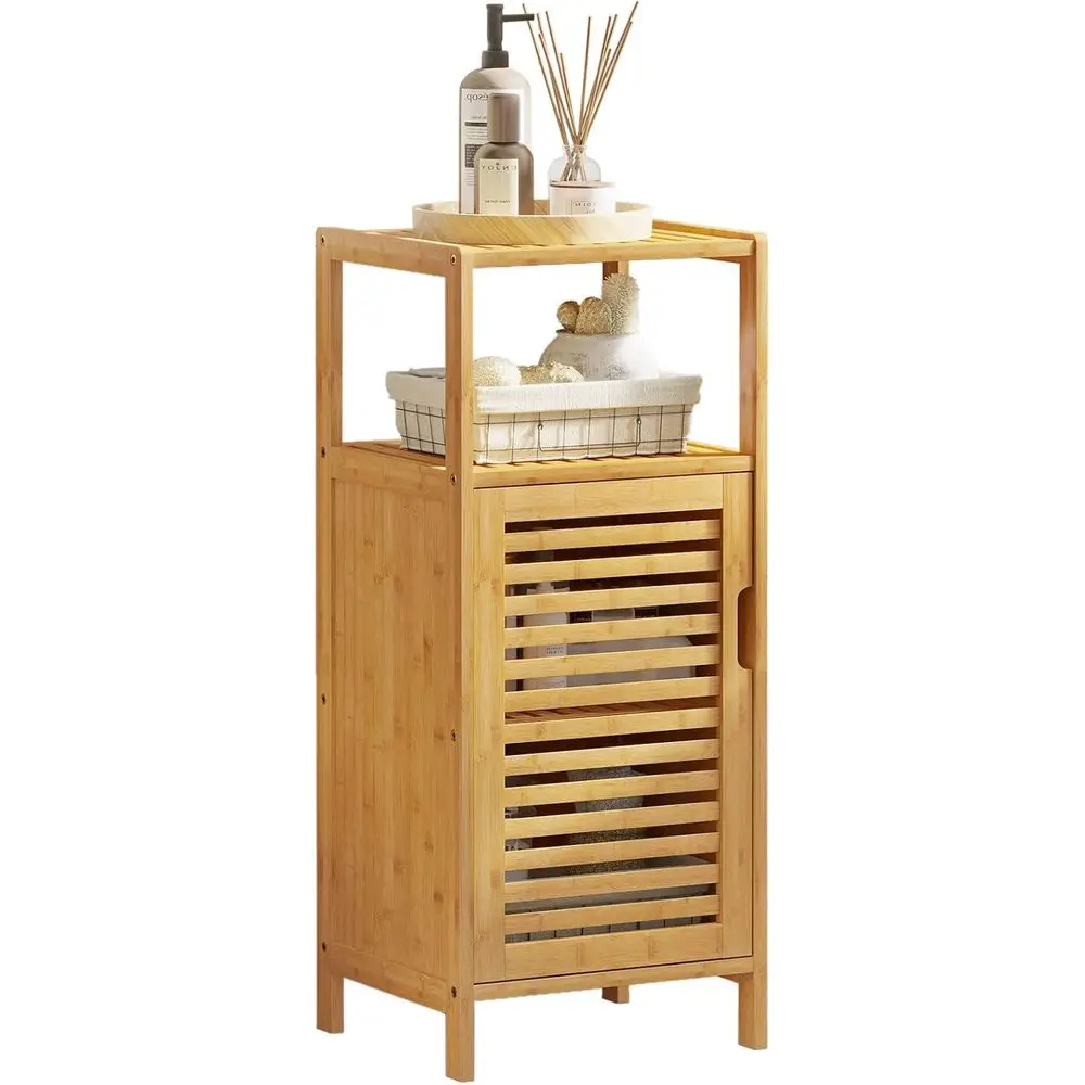 

Single Door Bamboo Storage Cabinet for Bathroom, Kitchen, and Living Spaces