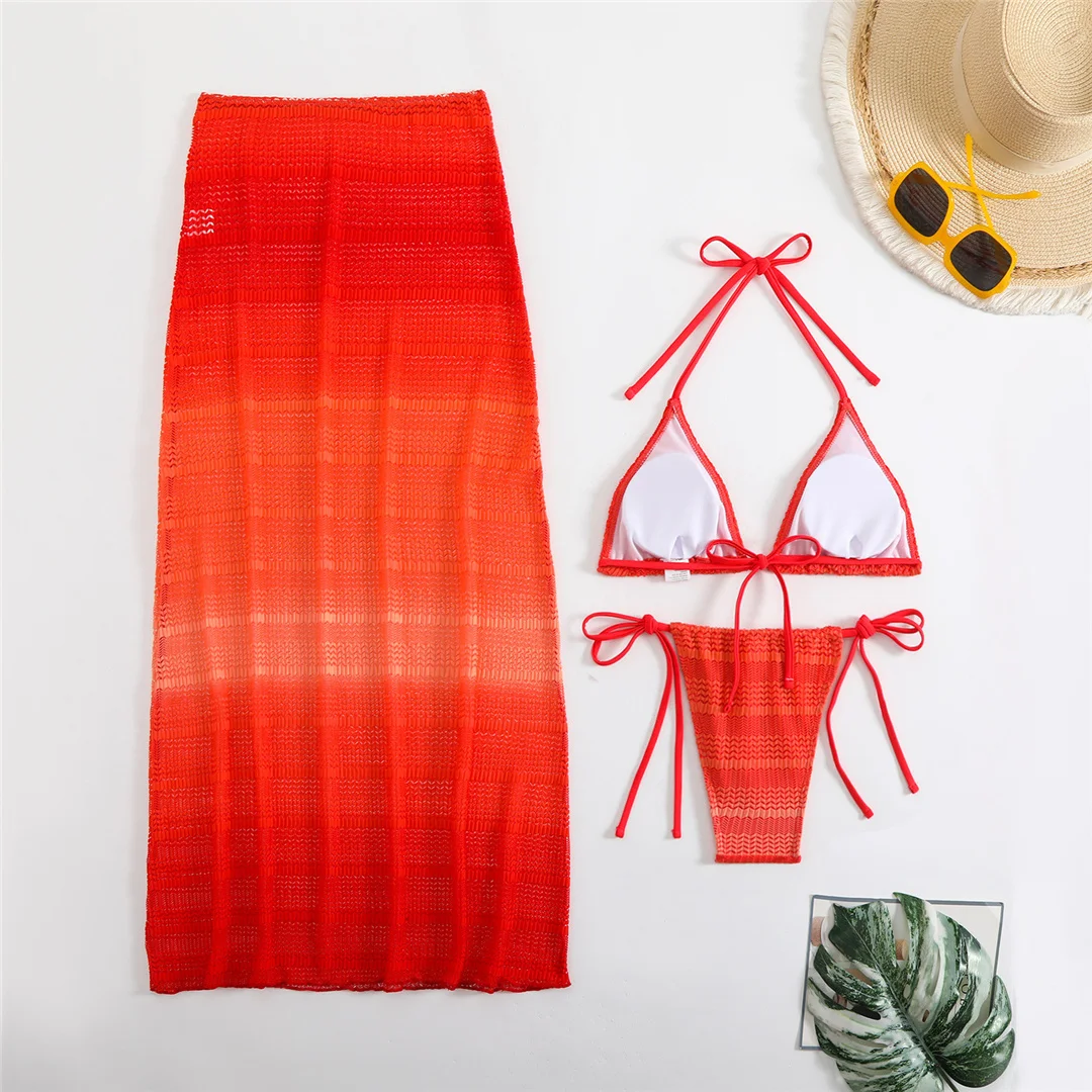 3-teiliger Bikini mit Rock, Neckholder und hohem Beinausschnitt, Damen-Badeanzug, dreiteiliges Bikini-Set, Damen-Bademode, Badeanzug, Schwimmanzug V6506 – Detail 15