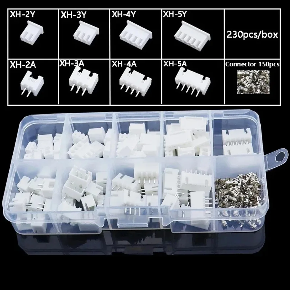 230 piezas 40 juegos Kit de conectores XH2.54 2P 3P 4P 5P de 2.54mm, macho y hembra, para bricolaje 2