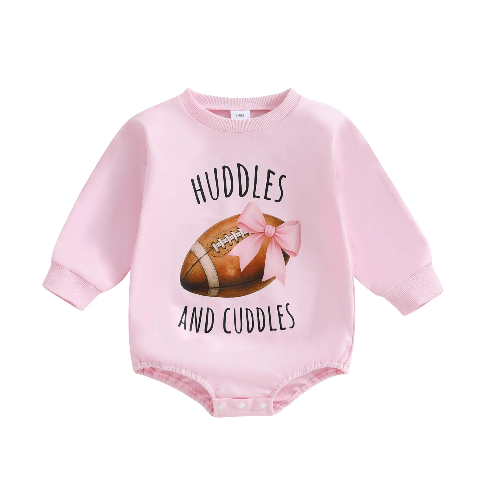 

Baby Girl Sweatshirt Romper Long Sleeve Crew Neck Bow Football Print Bodysuit Newborn Clothes