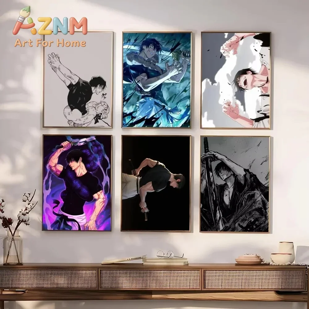 AZNM Jujutsu Kaisen Anime Canvas Wall Art Toji Fushiguro Manga Combat Scene Canvas Print Bedroom Decor Poster
