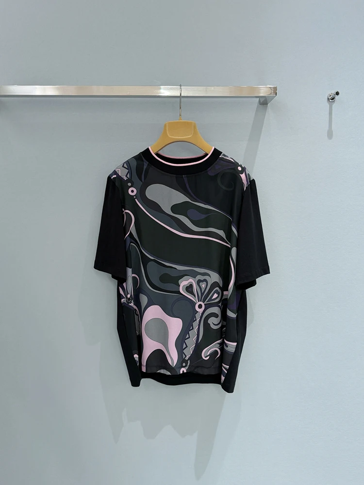 Summer Fashion Vintage Geometric Print Casual Loose Cotton T-Shirts Women's O-Neck Short Sleeve Simplicity Versatile Tops