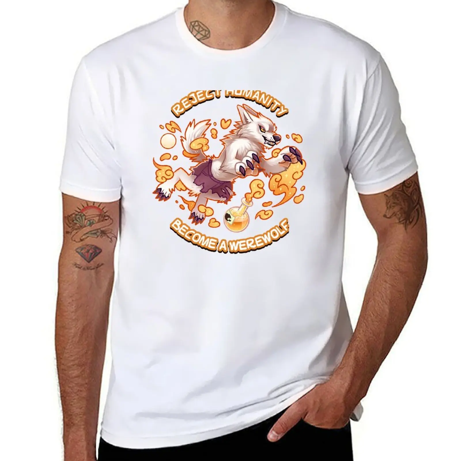 Répudiez la humanité, devenez un loup-garou blanc ! T-shirt de travail pour mécanicien - Yellow Potion